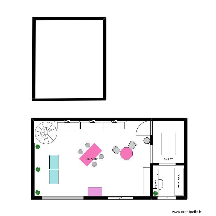 les 3 bouffies. Plan de 2 pièces et 34 m2
