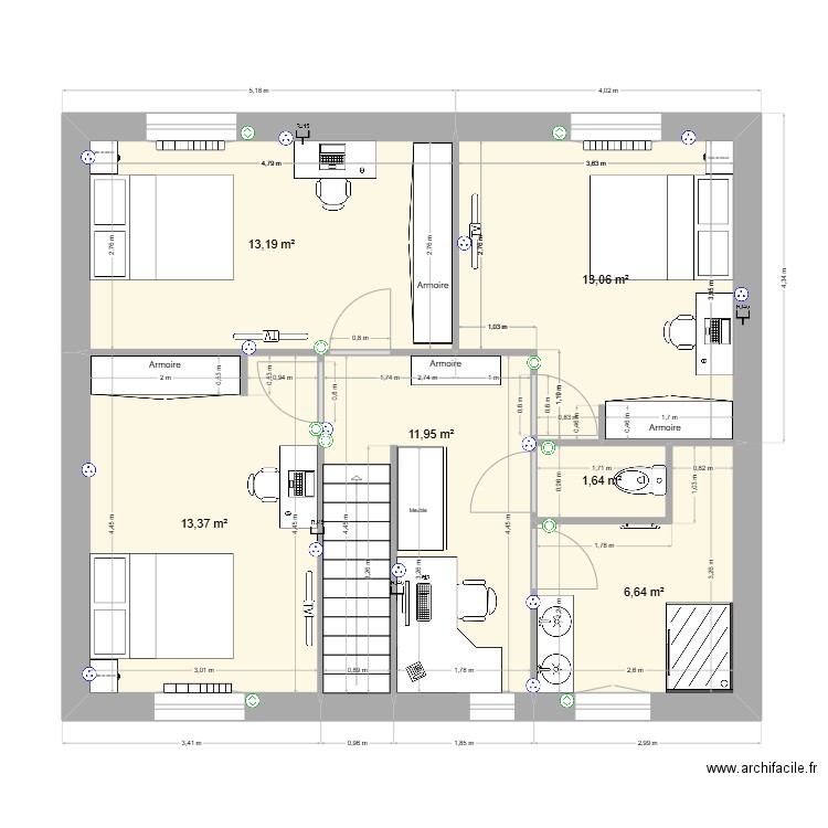 Etage 116m² bis. Plan de 6 pièces et 60 m2