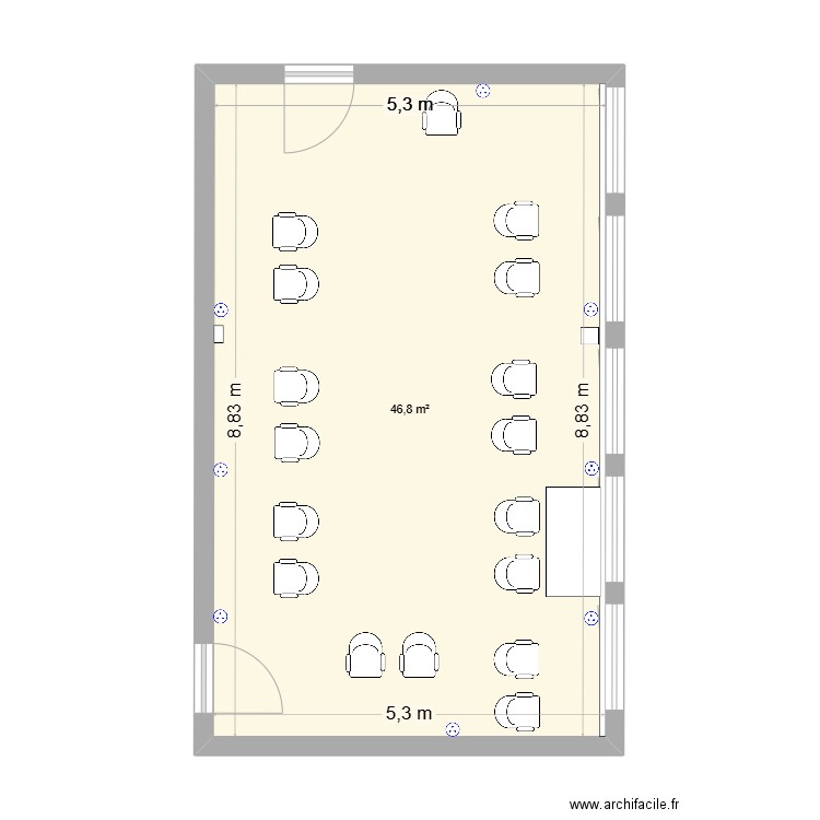 SAE 2.3 salle 131. Plan de 1 pièce et 47 m2