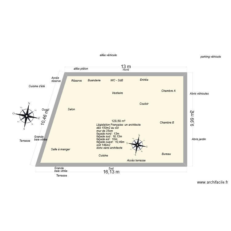 maison Eliane trapézoïdale 01. Plan de 1 pièce et 129 m2