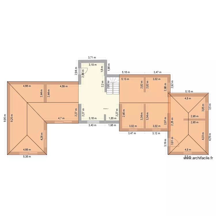 moi. Plan de 1  et 184 m²