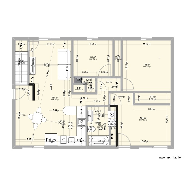 Maison Héroux rez-de-chaussée. Plan de 9 pièces et 83 m2
