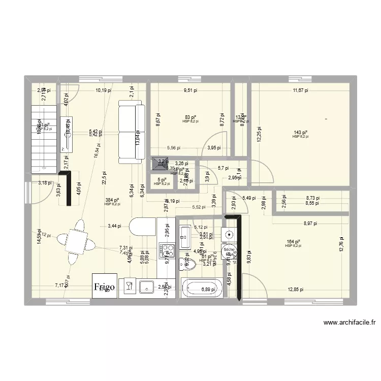 Maison H&eacute;roux rez-de-chauss&eacute;e. Plan de 9 pièces et 83 m²