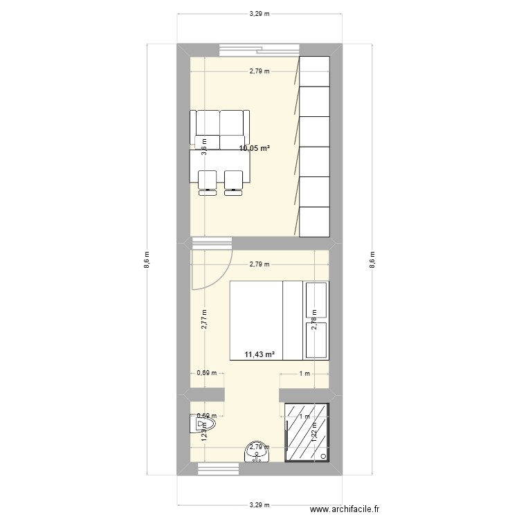studio 2. Plan de 2 pièces et 21 m2
