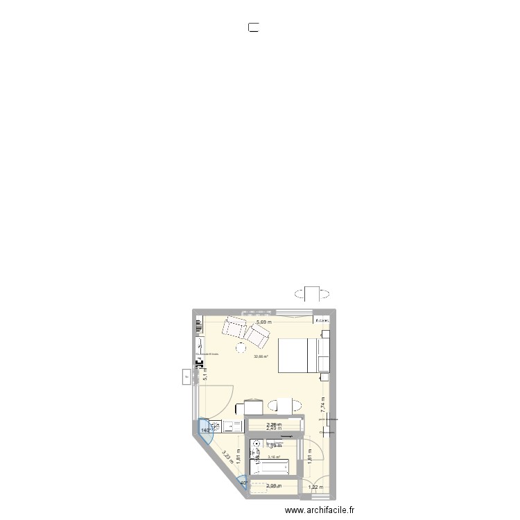 Appart 4. Plan de 4 pièces et 41 m2