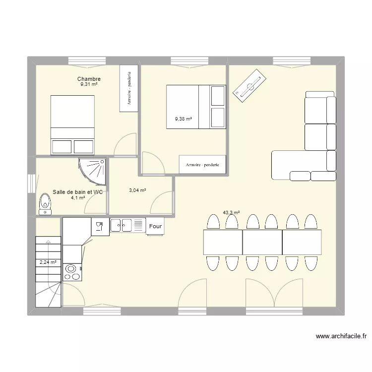 Pure salon agrandi. Plan de 