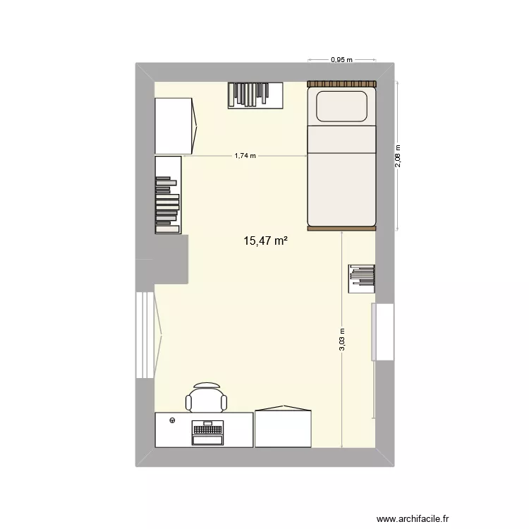 Chambre Lucien - version 1. Plan de 1 et 15 m² Chambre Lucien - version 1. Plan de 1 et 15 m²