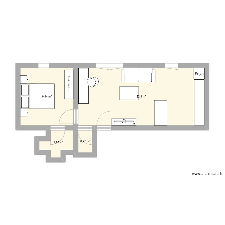 appart. Plan de 4 pièces et 35 m2