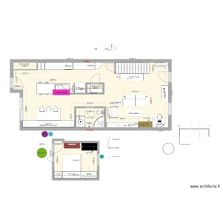 Maison RDC_AVEC EXTENSION. Plan de 4 pièces et 85 m2