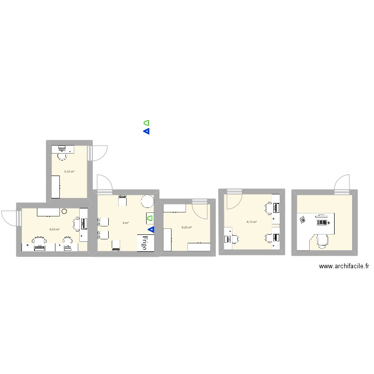 Bureau . Plan de 6 pièces et 46 m2