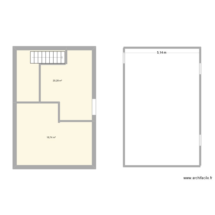 projet 1 petite grange. Plan de 2 pièces et 39 m2