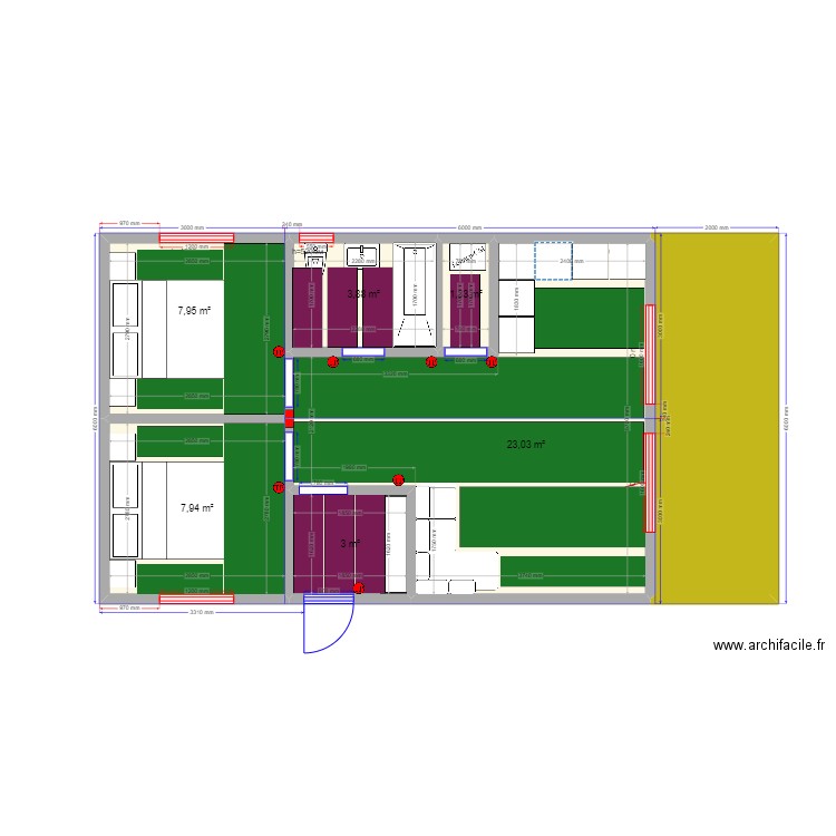 54 Сова ТП. Plan de 7 pièces et 58 m2
