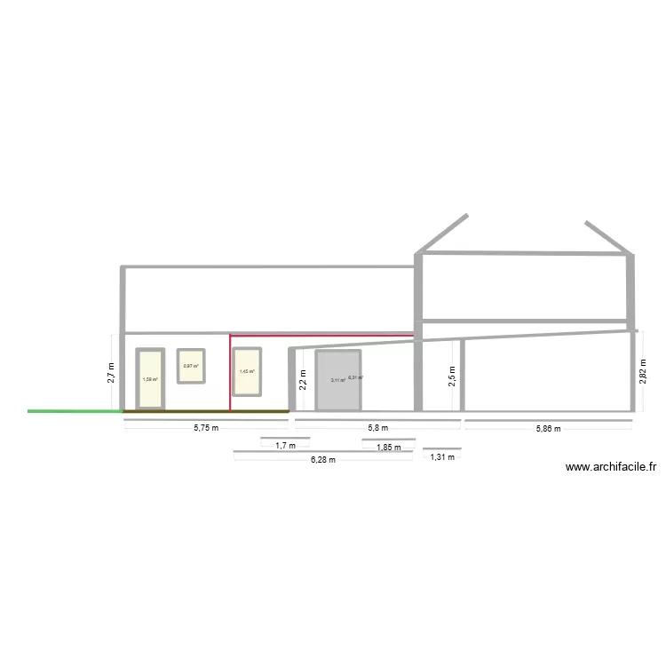 Maison Coupe. Plan de 5 et 17 m² Maison Coupe. Plan de 5 et 17 m²
