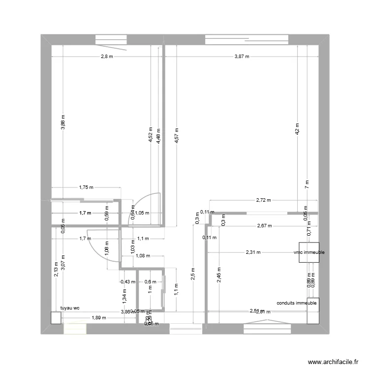Plan de l'appartement. Plan de 3 Pièces et 46 m² Plan de l'appartement. Plan de 3 Pièces et 46 m²