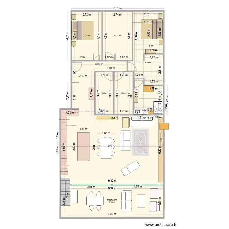ATICO CALADELAIDA plan avec meubles. Plan de 7  et 165 m²