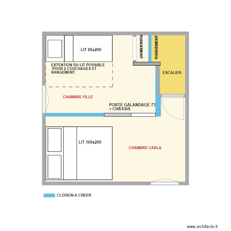andion carla chambre. Plan de 4 pièces et 17 m2