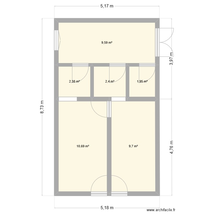 chenil. Plan de 6 pièces et 37 m2