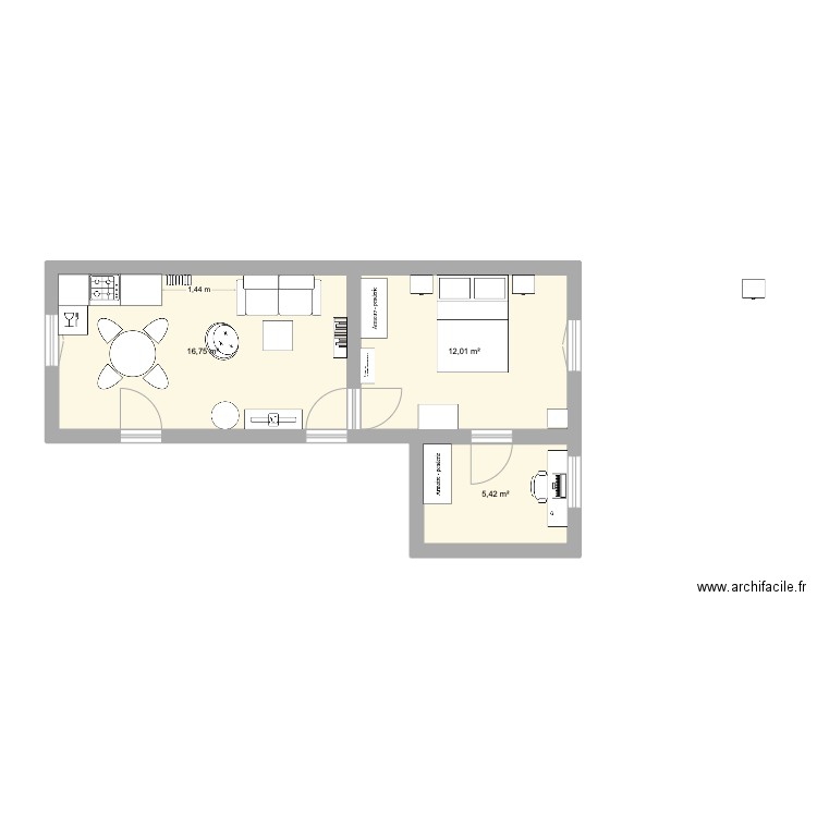 appartement. Plan de 3 pièces et 34 m2