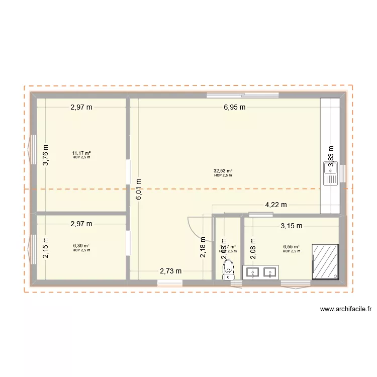 Plan Meslan. Plan de 5 Pièces et 58 m²