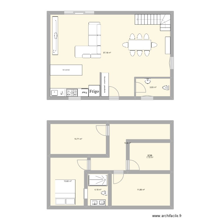 premier plan. Plan de 8 pièces et 116 m2