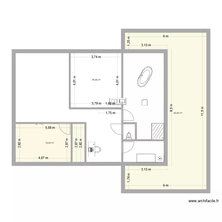 Etage 1bis. Plan de 3 et 71 m² Etage 1bis. Plan de 3 et 71 m²