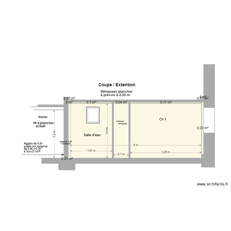 Coupe  extension R de C1 BIS.. Plan de 12 pièces et 15 m2