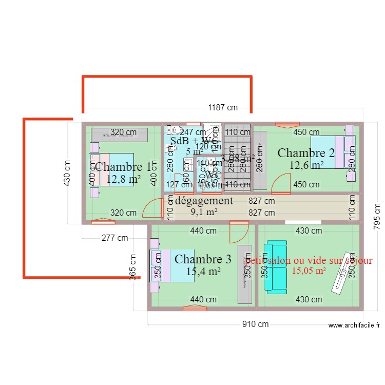 Tabou - Maison familiale - Etage . Plan de 8 pièces et 75 m2