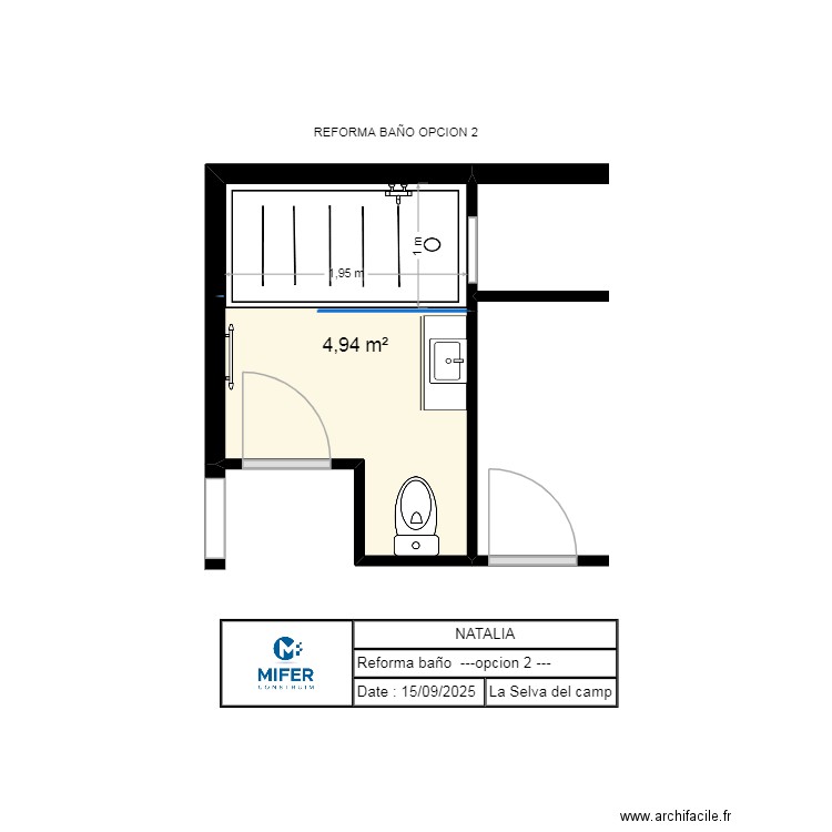 NATALIA REFORMA BAÑO OPCION  3--- COTAS---. Plan de 1 pièce et 5 m2