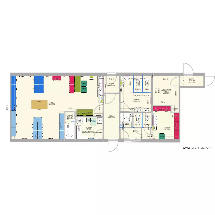 PROJET 1-Sanitaires et Vestiaires ARMEN. Plan de 9  et 91 m²