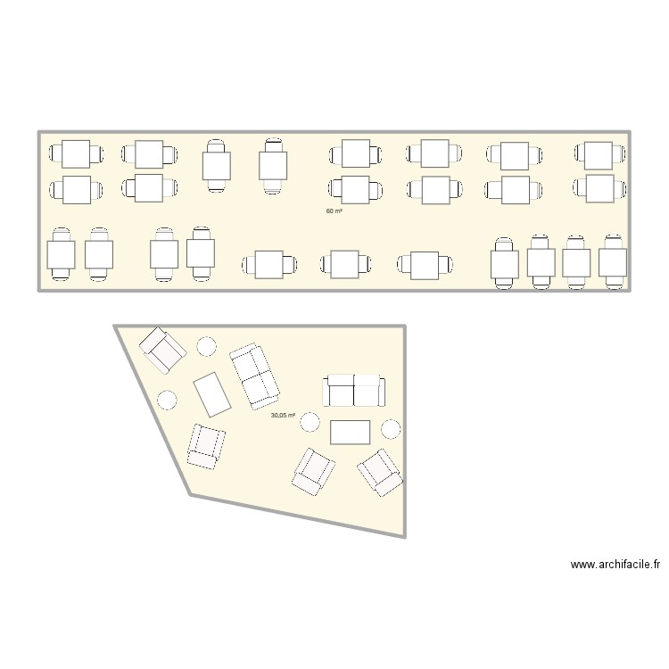 Projet Faktory. Plan de 2 pièces et 90 m2
