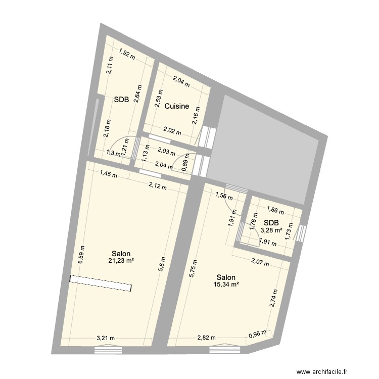montel-1e-gauche-droite-cotes. Plan de 8 pièces et 63 m2