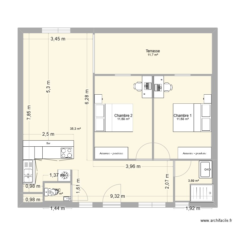 Appartement Clos Montabo 1. Plan de 6 pièces et 75 m2