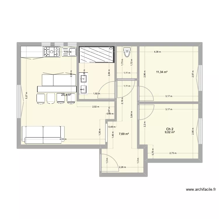 appart coté EST. Plan de 4 pièces et 53 m² appart coté EST. Plan de 4 pièces et 53 m²