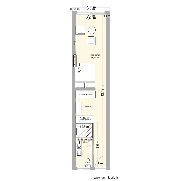 Conteneur 3. Plan de 2 pièces et 29 m2
