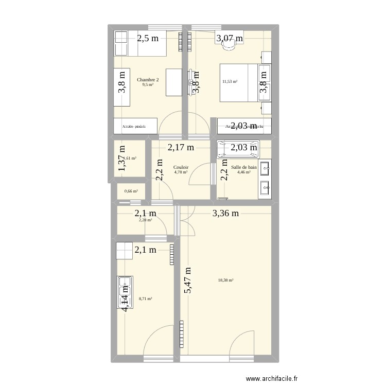 Appartement. Plan de 9 pièces et 62 m2