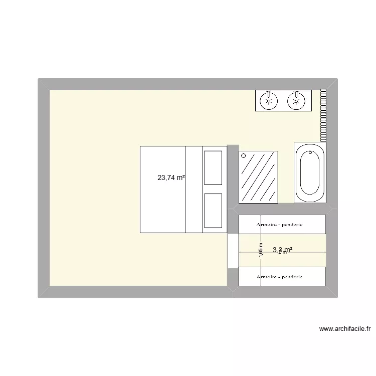 Chambre parentale. Plan de 2  et 27 m²