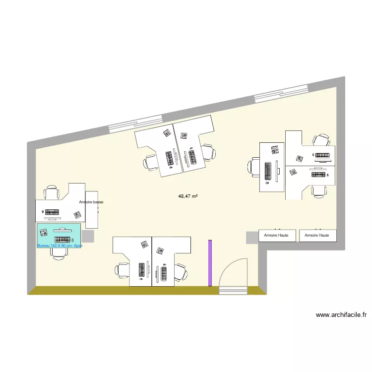 RdC_R&D Bureau. Plan de 1  et 48 m²