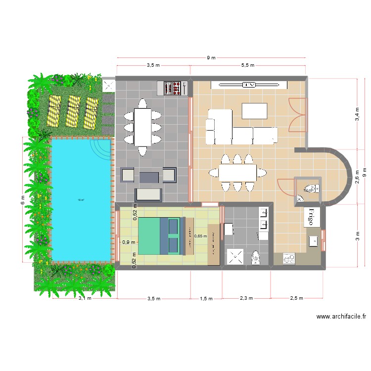 Ground Floor V1. Plan de 4 pièces et 62 m2