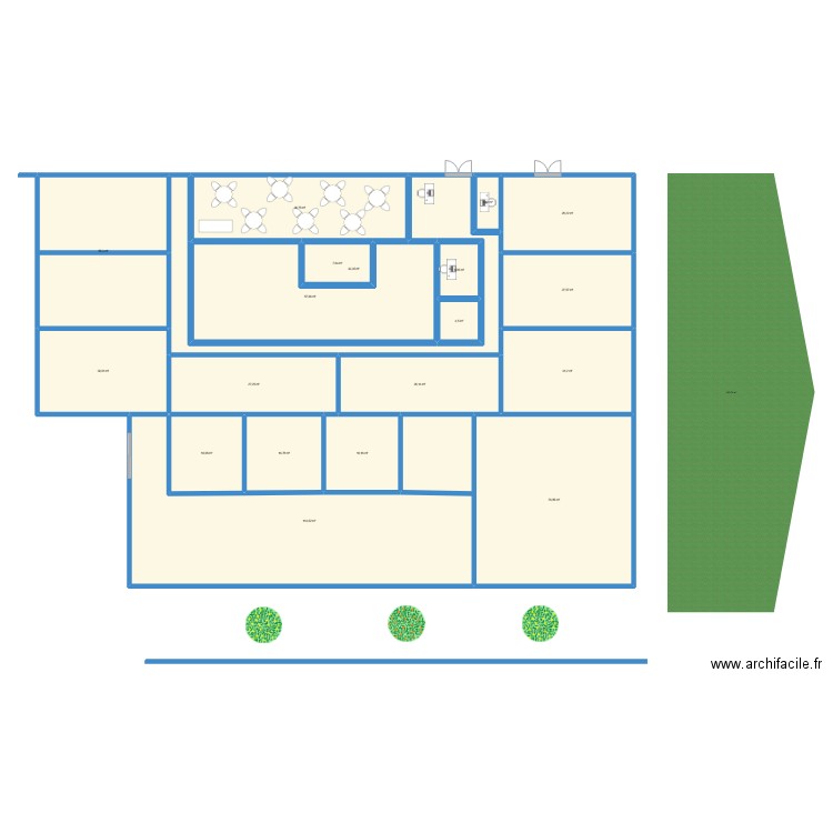 projet1bis. Plan de 19 pièces et 618 m2