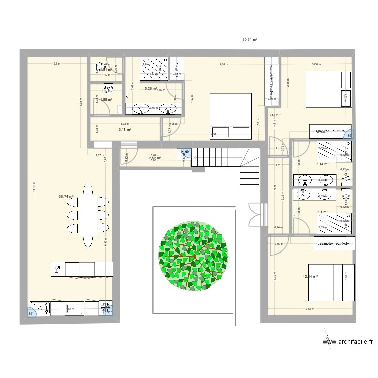 WC Pouilles bis. Plan de 10 pièces et 104 m2