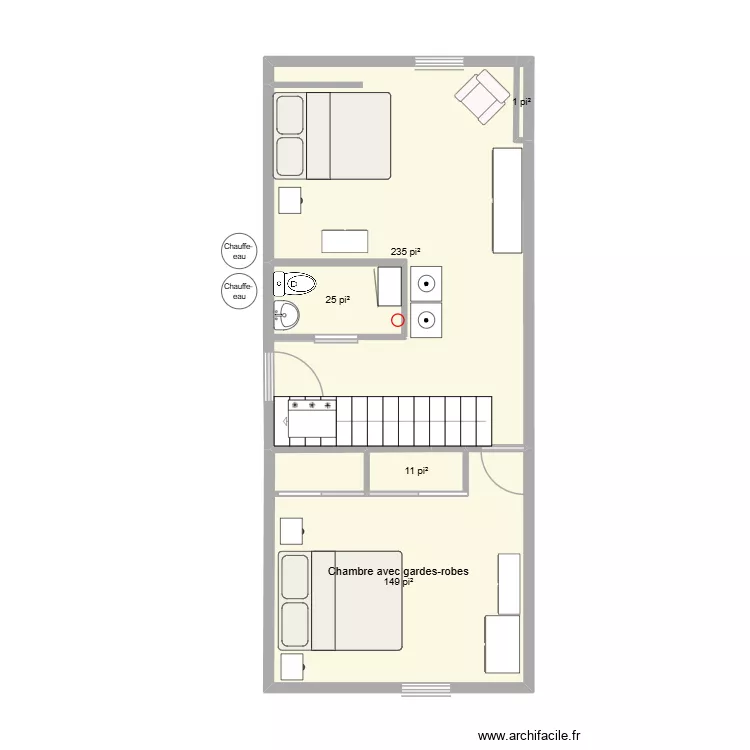 V 2 chambres : mini sdb + chambre enfant. Plan de 5  et 39 m²