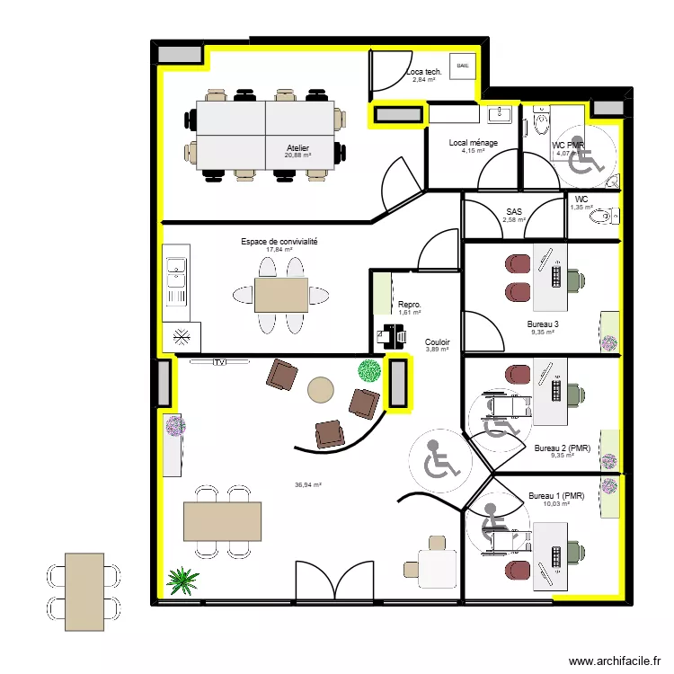 B&eacute;ziers nv local - EDL - v1. Plan de 21 pièces et 128 m²