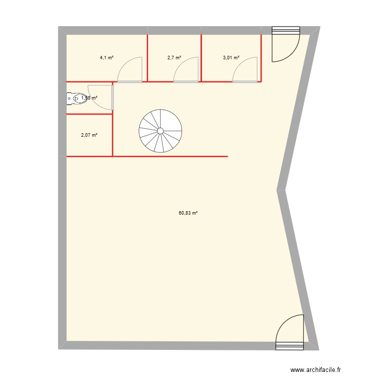 Salon Océane 01. Plan de 6 pièces et 74 m2