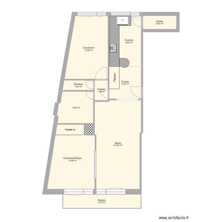 Appart. Plan de 11 pièces et 80 m2