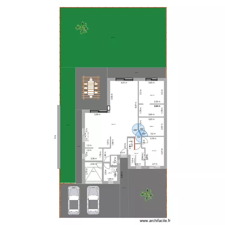 exterieur. Plan de 7  et 125 m²