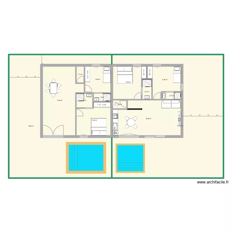 En bas. Plan de 14  et 333 m²