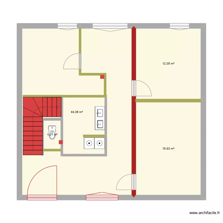 plan structure actuelle avant cloisons. Plan de 4  et 77 m²