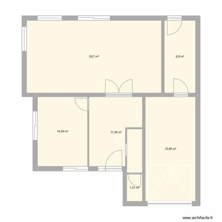 RDC existant. Plan de 6 Pièces et 76 m² RDC existant. Plan de 6 Pièces et 76 m²