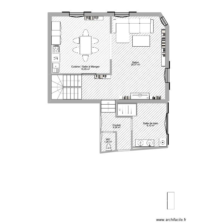1er 9. Plan de 6 pièces et 58 m2