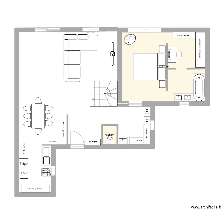 maison nueve. Plan de 2 pièces et 22 m2